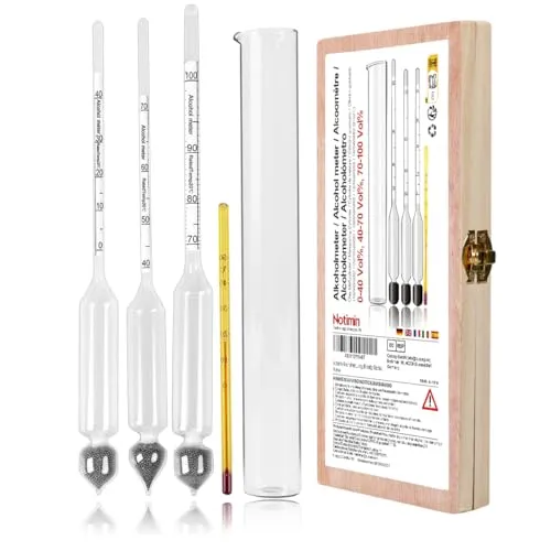 Notimin Alkoholmeter 3 pcs 0-40 Vol%, 40-70 Vol%, 70-100 Vol% Alkoholmessgerät Tester Alkoholgehalt + Glas Meßzylinder für alle Spirituosen/Destillate, Whisky, Brandy, Wodka