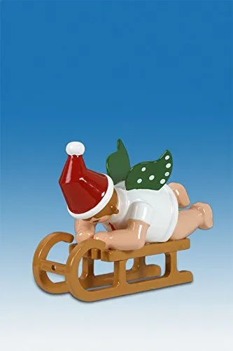 Rudolphs Schatzkiste Holzfigur Engel auf Schlitten liegend und Mütze Höhe 6cm NEU Holzengel Instrument Seiffen Erzgebirge Figur Dekoration Holzfiguren Weihnachten Fensterschmuck Spielzeug Deko