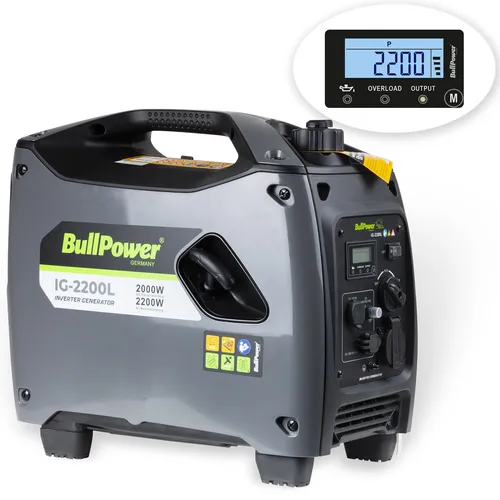BullPower 2200W Inverter Generator - Tragbarer Stromgenerator mit LCD - Stromaggregate: 2,2 kW Leistung, geräuscharm und leichtgewichtig, ideal für Baustellen und Home Backup.