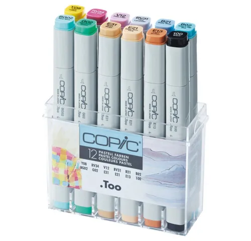 COPIC Marker Classic Set - Pastell-Farben - 12 Stück - Schreibutensilien mit 12 hochwertigen Copic Markern in Pastellfarben, perfekt für sanfte, harmonische Kunstwerke und zur Erweiterung Ihrer Farbpalette.