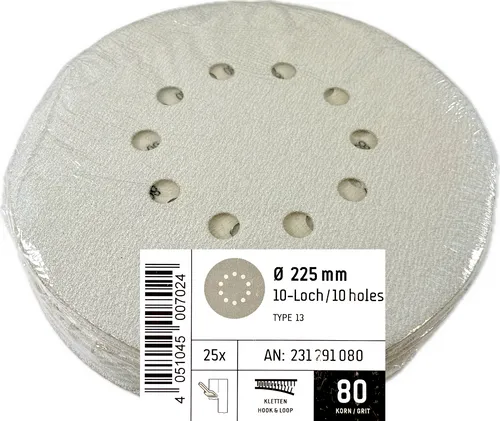 Klett Schleifscheiben Trockenbauschleifer 225mm K80 - Schleifblätter für Trockenbauschleifer, 25 Stück, ideal für Gips und Farbe, sorgen für eine gleichmäßige Oberflächenbearbeitung.