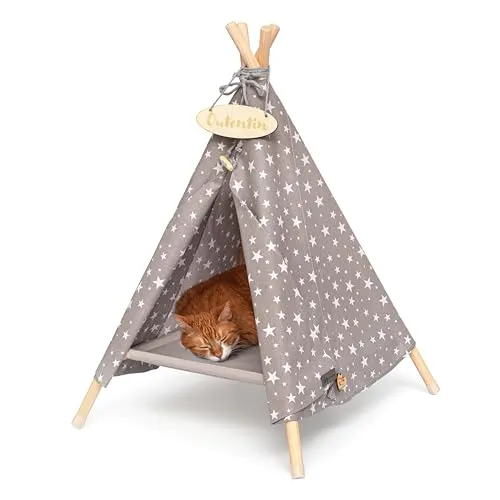Outentin hundehöhle für kleine Hunde und Haustier – Stylish Katzenbett höhle – Modische hundehütte Indoor – Katzenzelt und cat House – viele Muster– Hunde und Katzen Tipi- 53x53x70cm - Sterne