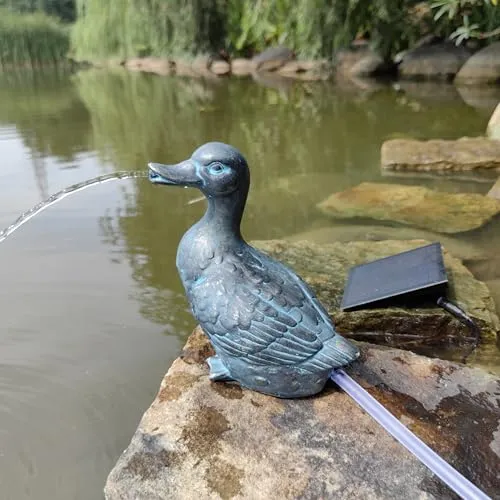 Ente Solarbrunnen Wasserspeier – Teichfigur mit Solarpumpe - Wasserspeier für den Gartenteich – stilvolle Teichfigur mit Solarpumpe und umweltfreundlichem Wasserspiel. Genießen Sie beruhigendes Plätschern ganz ohne Stromanschluss!