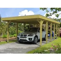 Skan Holz Carport Friesland 397 cm x 860 cm - Robuster Einzelcarport aus imprägniertem Holz, ideal für optimalen Wetterschutz und hohe Schneelast von 125 kg/m². Perfekt für Ihr Fahrzeug mit großzügiger Grundfläche von 34,14 m².