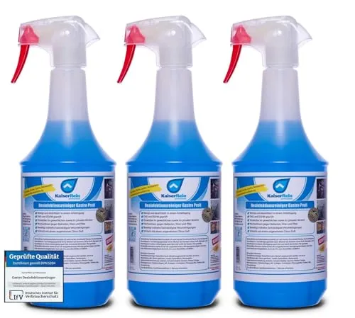 KaiserRein Profi Desinfektionsreiniger Gastro Küche 3x 1L - Hochwirksame Reinigung und Desinfektion speziell für den Lebensmittelbereich - Sprühbarer Küchenreiniger