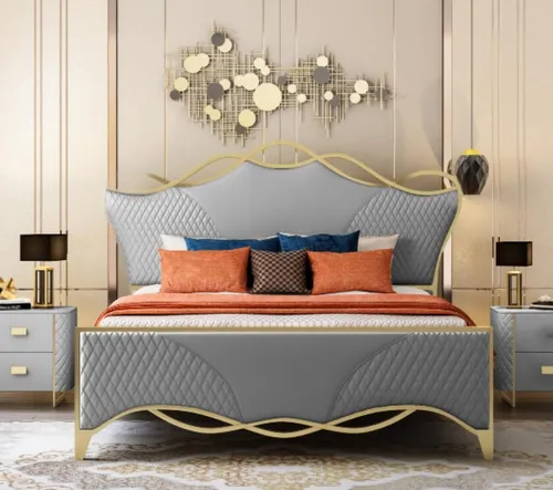 Stilvolles Schlafzimmer Bett Designer Kunstleder Doppelbett Holzgestell