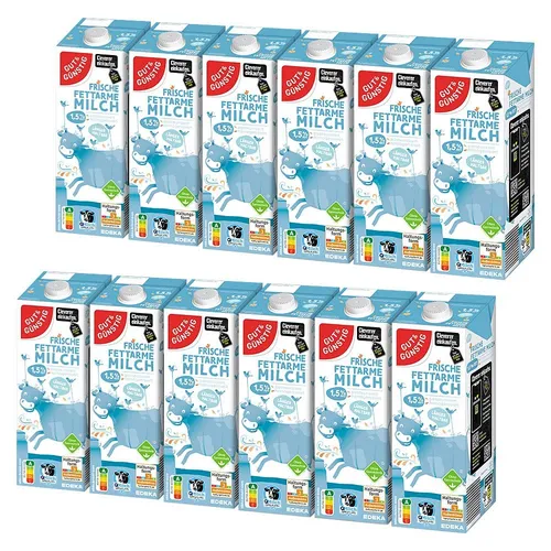 GUT&GÜNSTIG Frische Fettarme Milch 1,5 % 12x 1,0 l von GUT&GÜNSTIG