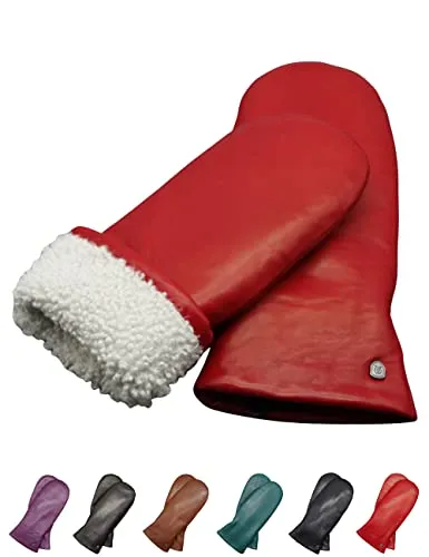 AKAROA Lederhandschuhe Lammfell Fäustlinge SUE in rot von Akaroa