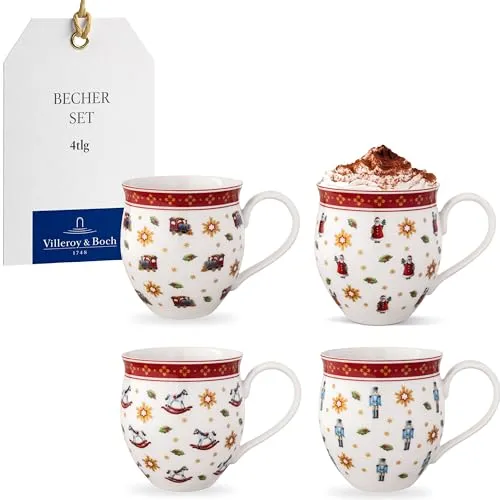 Villeroy & Boch Toy's Delight Jubiläums-Becher Set 4tlg. - 8407 - - Kaffeebecher Set aus hochwertigem Porzellan, ideal für die festliche Weihnachtszeit und perfekt als Geschenk.