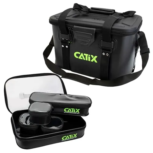 CATIX® Tackle Container Bundle - 26L Eva Angeltasche mit 5 Transparenten Taschen, Wasserabweisend, Robuste Reißverschlüsse