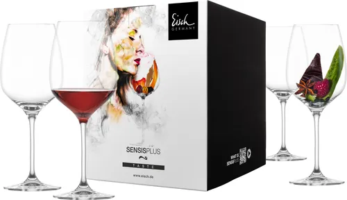 Eisch Rotweinglas Superior Sensis plus transparent, 4 tlg. - Weingläser aus brillantem Kristallglas, ideal für edle Rotweine. Das mehrfach ausgezeichnete Design verbessert die Aromawahrnehmung und macht sie zum perfekten Geschenk.