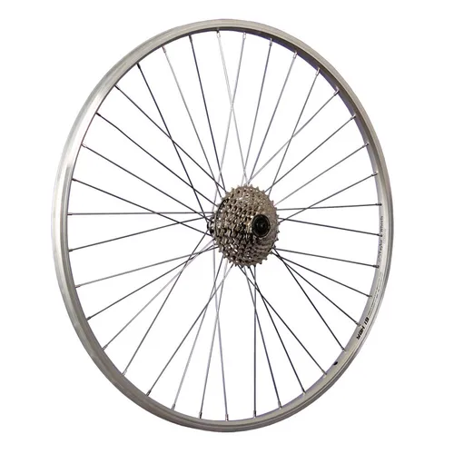 Zoll Hinterrad Hohlkammerfelge Shimano Disc Nabe mit 8 fach Kassette silber 28
