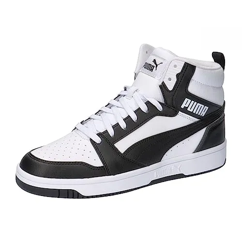 PUMA Unisex Rebound V6 Sneaker - Stylischer Komfort in Weiß und Schwarz - Herren-Sneaker mit mittlerer Kragenhöhe, weichem Synthetik-Obermaterial und praktischem Klettverschluss für optimalen Halt und Stil.