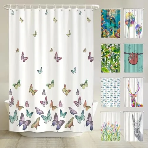 arteneur® Schmetterlinge Duschvorhang 180x200 - Duschvorhang aus recyceltem Material, mit anti-schimmel Beschichtung, blickdicht und wasserdicht. Inkl. 12 Ringe & E-Book mit Reinigungs-Tipps für ein hygienisches Bad.