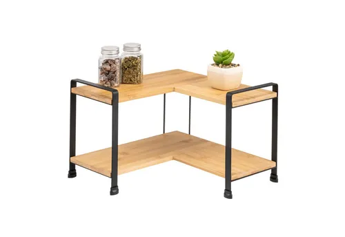 eluno Küchenregal Gewürzeckregal aus Bambus und Metall - Regal für Küche und Büro, optimiert den Platz in der Ecke und sorgt für eine bessere Übersicht. Aus Bambus und Metall, schnell aufzubauen und pflegeleicht.