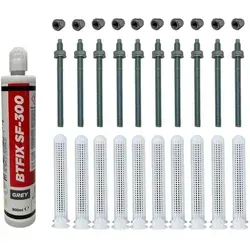 Schwerlast-Montageset M10x190 Edelstahl A4 - Baumaterial für vielseitige Anwendungen, inkl. 2K Injektionsmörtel und Ankerstangen aus Edelstahl A4, ideal für sichere Befestigungen in Mauerwerk und Hohlräumen.
