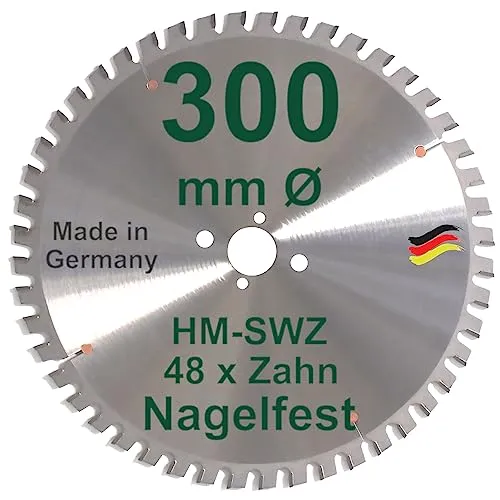 HM Kreissägeblatt 300 x 30 Z= 48 SWZ SUPER - Hochwertiges Sägeblatt für präzise Schnitte - Professionelles Kreissägeblatt mit 300 mm Durchmesser und 48 nagelfesten Hartmetallzähnen. Ideal für Bauholz und Hartholz. Hohe Stabilität und beste Wärmeableitung für langlebige Leistung.