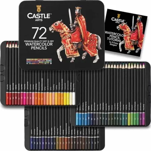 Castle Art Supplies 72 Aquarellstifte Set | Leuchtende Premium-Pigmente zum Vermischen, Zeichnen und Malen | Für erfahrene Künstler, Hobby- und Profikünstler I In Präsentationsbox aus Blech