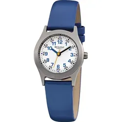 Regent F-947 Kinderuhr Titan Blau Ø 26 mm - Stylische Titan-Armbanduhr für Kinder, wasserdicht bis 5 bar, mit bunten Zeigern und einem leichten, antiallergischen Gehäuse aus Titan. Ideal für aktive Kids!