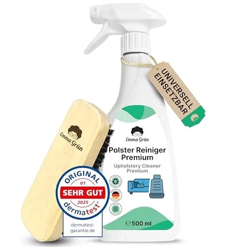 Emma Grün® Polsterreiniger für Sofa, Couch & Autositze 500ml - Nachhaltig & Anti Geruch - Polsterreiniger für Sofa, Couch und Autositze mit kraftvoller Formel und hochwertiger Bürste. Entfernt tiefsitzende Flecken und eliminiert Gerüche nachhaltig.