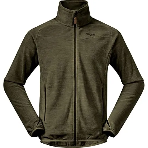 Bergans Hareid NoHood Fleece Jacke Herren oliv - Funktionsjacke aus 100% recyceltem Polyester mit Polartec Thermal Pro für optimale Wärme und Komfort, ideal für Outdoor-Aktivitäten.