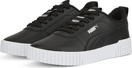 Puma Carina 2.0 Tape Sneaker Schwarz - Stylische Damen Sneaker im 80er-Jahre Look mit SOFTFOAM+ Einlegesohle für optimalen Tragekomfort und Dämpfung, aus mindestens 20% recyceltem Material gefertigt.