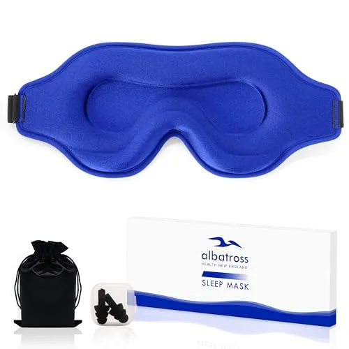 Schlafmaske für Herren und Damen, verbesserte 3D-konturierte Augenbinde, blockiert Licht, Augenmaske mit verstellbarem Riemen, atmungsaktiv und weich zum Schlafen, Yoga, Reisen (blau)