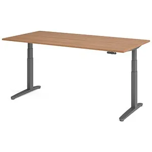 Hammerbacher Elektrischer Sitz-Steh-Schreibtisch 200x100cm - Kinderschreibtisch mit höhenverstellbarem Elektroantrieb, ideal für ergonomisches Arbeiten, stabil und modern in Nussbaum/Graphit.