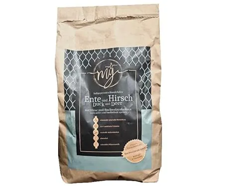 My Trockenfutter Ente und Hirsch 10kg - kaltgepresst für Hunde - Hundefutter ohne künstliche Zusatzstoffe, mit 40,2% getrockneter Ente und Hirsch. Ideal für gesunde Ernährung, reich an natürlichen Vitaminen und Mineralstoffen.