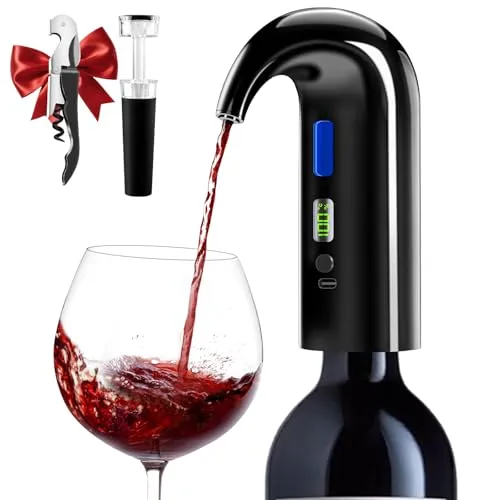 Cosyall Vatertagsgeschenk, Elektrischer Wein Dekanter, Automatischer und Tragbarer Weinbelüfter, Dosierbarer Weinspender mit Weintemperaturanzeige, wiederaufladbar Typ C (Schwarz)