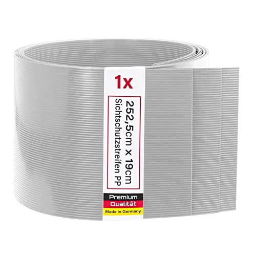 Zaunrebell - Sichtschutzstreifen aus PP - 252x19 cm für Doppelstabmattenzaun, Gittermattenzaun - Made in Germany (1 Streifen, Fenstergrau)