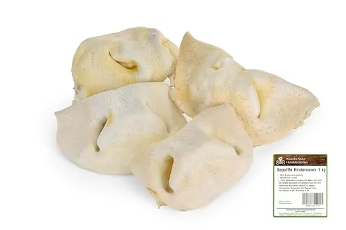 Kaureks Natur Hundeleckerlies, Rindernasen 1 kg, gepuffte Rindernasen, wie Rinderohren Rinderkopfhaut, Kausnack