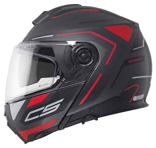 Schuberth C5 Omega Klapphelm 59 (L) - schwarz-rot-grau matt - Motorradhelm für alle Jahreszeiten, leicht und kratzfest mit optimaler Belüftung und integriertem Sonnenvisier. Ideal für ATV, Onroad und mehr.