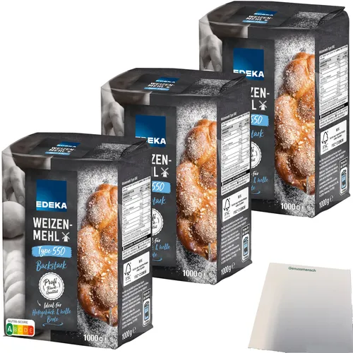 Edeka Weizenmehl Type 550 ideal für Hefegebäck und helle Brote 3x1kg Pckung usy