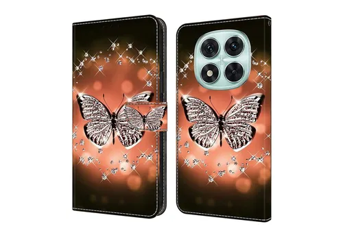 CLM-Tech Handytasche für Xiaomi Redmi Note 14 PRO 5G Hülle aus PU-Leder Klapphülle (Schmetterling Diamanten Muster, Handyhülle mit Standfunktion - Wallet Flip Case inklusive Kartenfächer), Cover mit Magnetverschluss für Xiaomi Redmi Note 14 Pro 5G / 4G