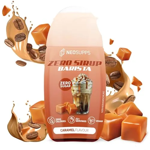 Neosupps Zero Sirup Barista - Caramel Geschmack - natürlicher Getränkesirup mit Zero Kalorien, Getränkekonzentrat, Fertiggetränk Vegan, Zuckerfreier Sirup, Ideal für Kaffeespezialitäten, 1x 65ml