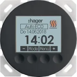 Hager WLN5046BG Temperaturregler mit Display, Schwarz glänzend