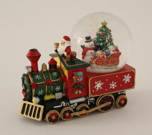 Dekorative Spieluhr Schneekugel Lokomotive Nikolaus