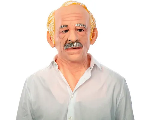 Fyasa Kostüm Opa Maske mit Schnurrbart für Erwachsene aus Latex