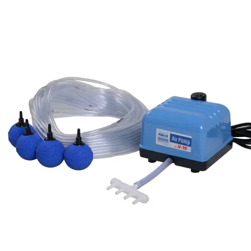 AquaForte Hi-Flow V-10 Luftpumpenset - Belüftungsset für Gartenteiche, inklusive leistungsstarker Luftpumpe und 25 m Schlauch, ideal für dauerhaften Einsatz und optimale Teichbelüftung.
