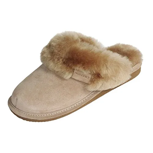 Hollert Leather Lammfell Hausschuhe - Malibu Damen Pantoffeln, Beige, 39 EU - Bequeme Lammfell Hausschuhe für Damen, atmungsaktiv und temperaturausgleichend, ideal für ganzjährigen Komfort und warme Füße.