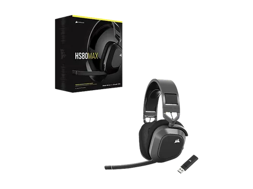 Corsair HS80 Max Wireless Gaming-Headset - Kabelloses Gaming-Headset mit USB-Wireless-Adapter und Boom-Mikrofon für kristallklaren Sound und Komfort beim Spielen.