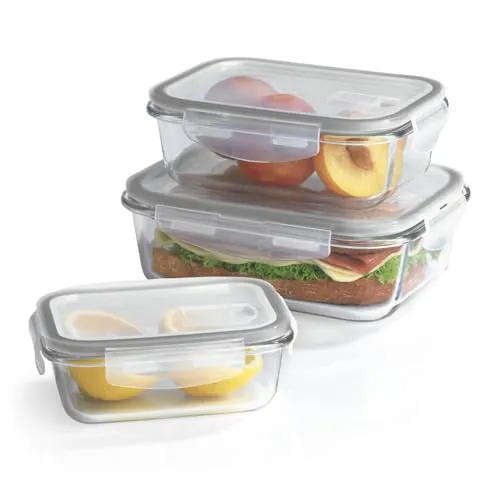 GOURMETmaxx Glas-Frischhaltedosen Klick-it 3er Set | Als Brotdose oder für Meal Prep | Spülmaschinen- Mikrowellen- und Gefrierschrankgeeignet | Aufbewahrungsbox mit Deckel
