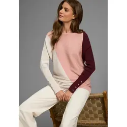 Fledermauspullover LAURA SCOTT, Damen, Gr. 34, rosa (rot rosa gestreift), Feinstrick, Obermaterial: 70% Viskose, 30% Polyamid, colorblocking, gestreift, figurumspielend hüftbedeckend, Rundhals, Fledermausärmel Rippbündchen mit Knöpfen, Pullover, Übergangspullover mit breiten Streifen und Knopfdetails