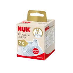 NUK Sauger Nature Sense, Brustähnlicher Flaschenaufsatz aus Silikon, BPA- frei, 1 Packung = 2 Stück, für Kinder von 6 - 18 Monaten (M) 10.124.023