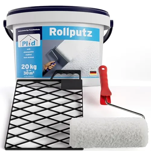 Plid® Rollputz innen & außen fein Weiß matt [20kg Set] - Hochwertiger Strukturputz - Vielseitiger Rollputz für Innenräume, ideal für Wände und Decken. Hohe Deckkraft und einfache Verarbeitung sorgen für ein perfektes Oberflächenbild. Made in Germany – für zuverlässige Ergebnisse.