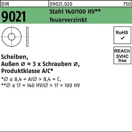 Reyher 9021 U-Scheiben 13,0 x 37 x 3,0 feuerverzinkt (100 Stück) - Hochwertige U-Scheiben für zuverlässige Verbindungselemente, feuerverzinkt für erhöhte Korrosionsbeständigkeit, ideal für den professionellen Einsatz.