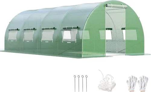 GOPLUS Gewächshaus 6 x 3 x 2 m mit Metallrahmen - Großes Gewächshaus für den Garten: Bietet viel Platz für Pflanzen und Gemüse. Wetterfestes PE-Material sorgt für optimalen Schutz, während der stabile Stahlrahmen Langlebigkeit garantiert. Ideal für Hobbygärtner!