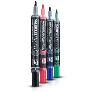 Pentel Whiteboardmarker Maxiflo Flex-Feel, sortiert, MWL5SBF-4N, 2-5mm flexibel, inkl. Schwamm, abwischbar, 4 Stück