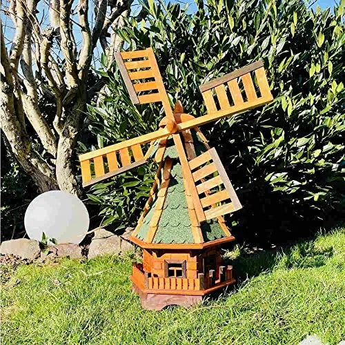 DARLUX dekorative Garten-Windmühle aus Holz kugelgelagert Braun Größen (Grün XL)